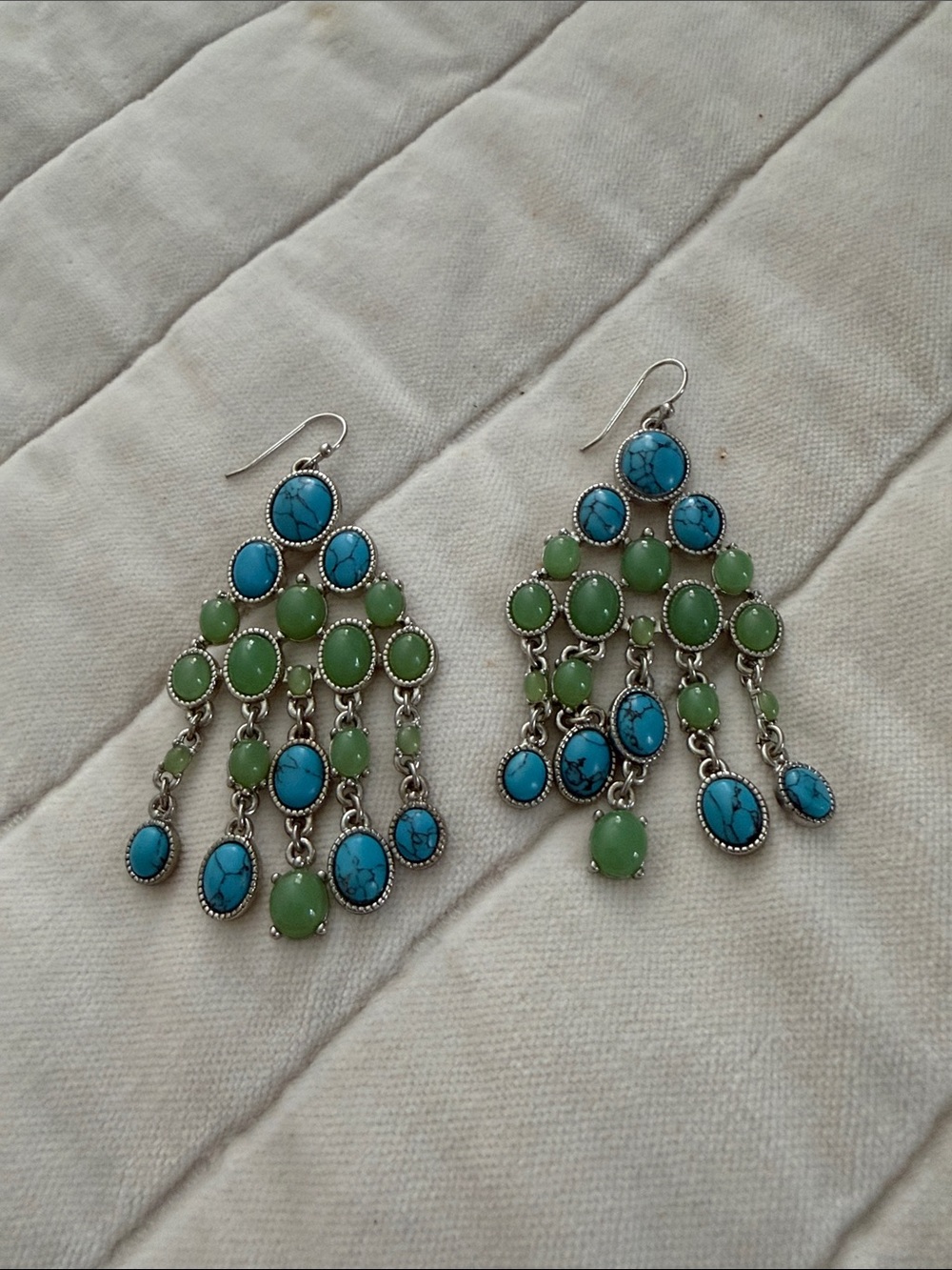 Turquoise & Green Beaded Chandelier Earrings - Women Jewelry - Picture 3 of 5